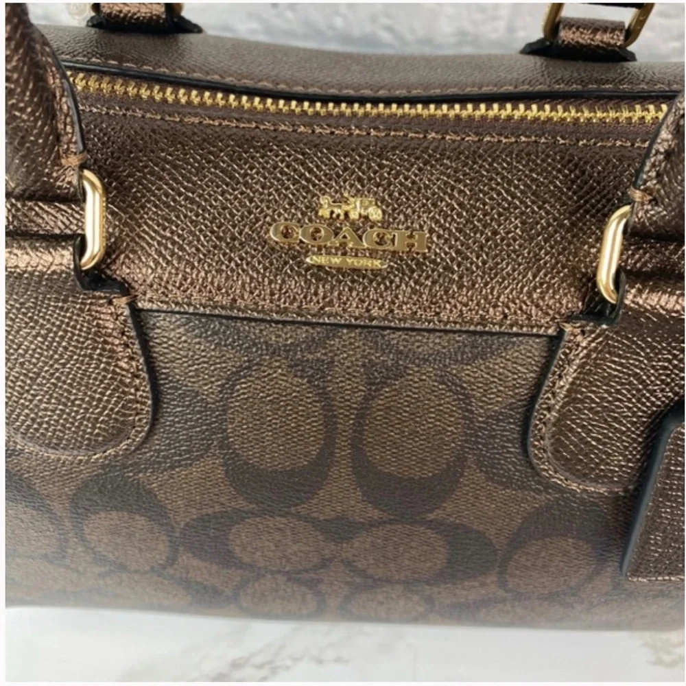 Coach Brown Signature Canvas Satchel with Leopard Accent